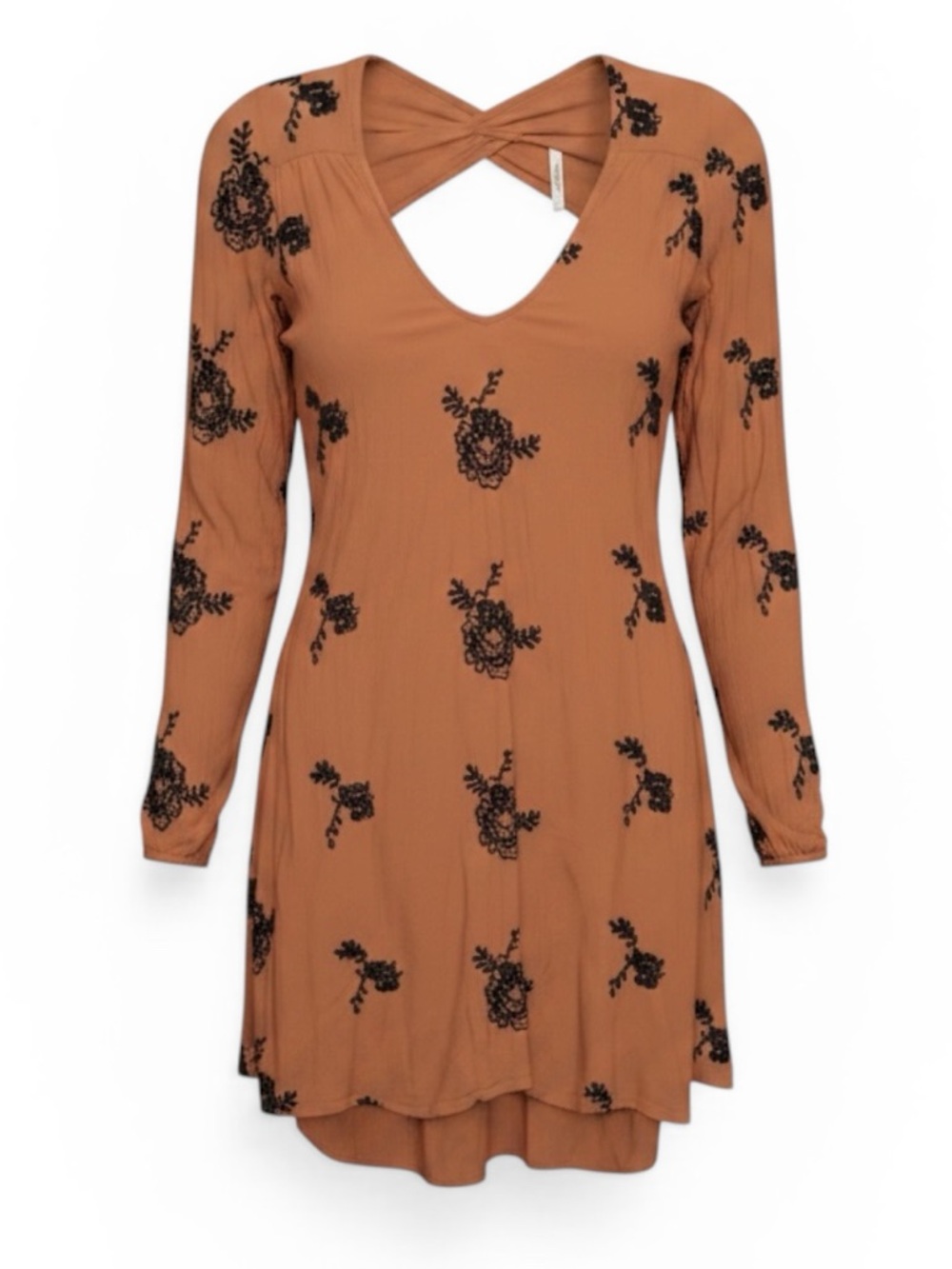 Free People Rust Colored Black Embroidered Lined Dress